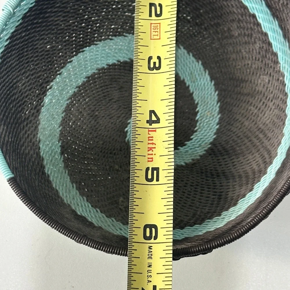 African Telephone Wire Bowl Handwoven Decorative‎ Swirl Basket Teal Brown